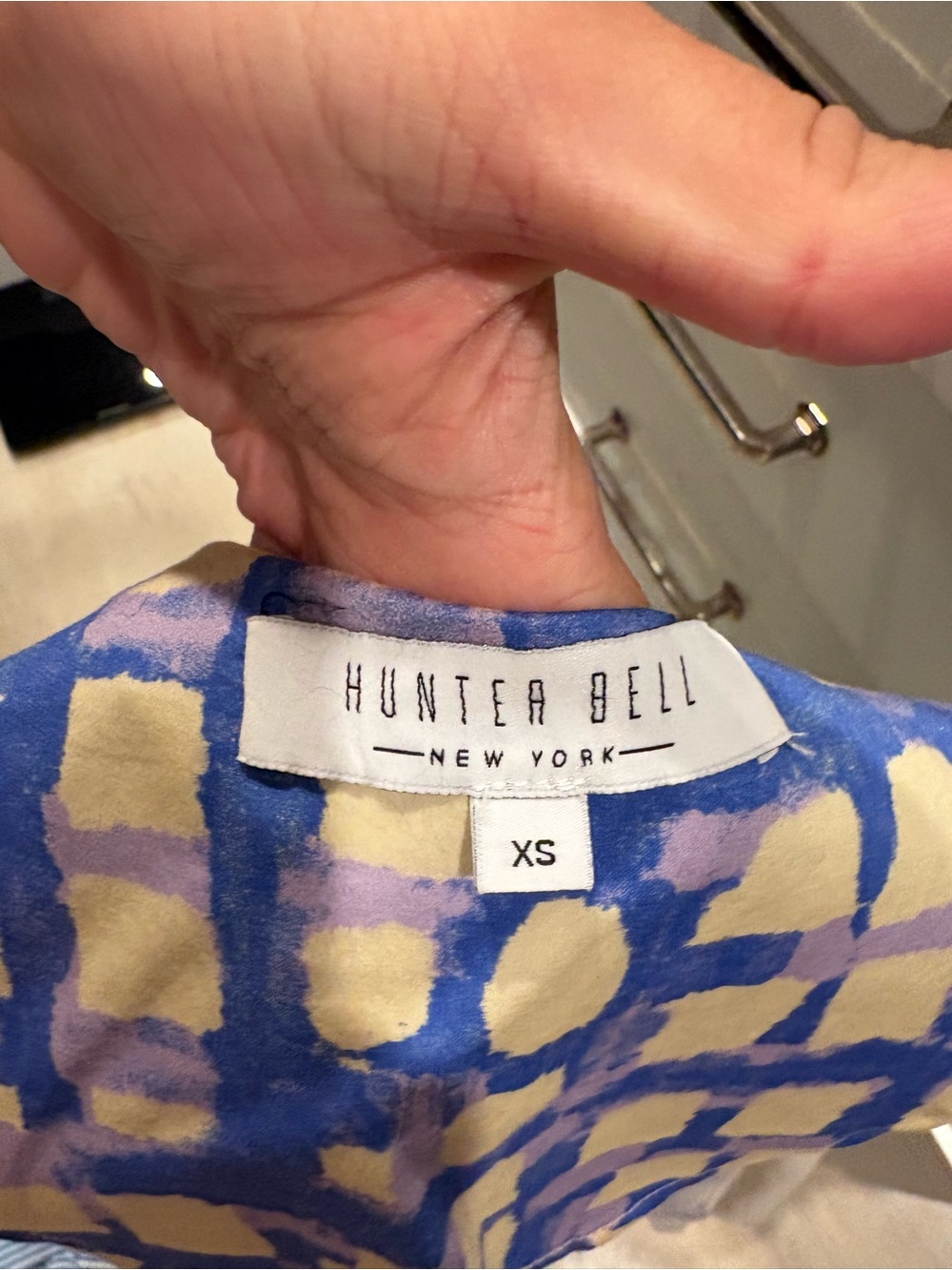 HUNTER BELL Blue and Cream Puff-Sleeve Mini Dress - Picture 4 of 4